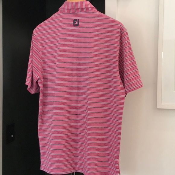 FootJoy Pink Striped Polo Golf Shirt Performance Fabric M Medium - Picture 5 of 5